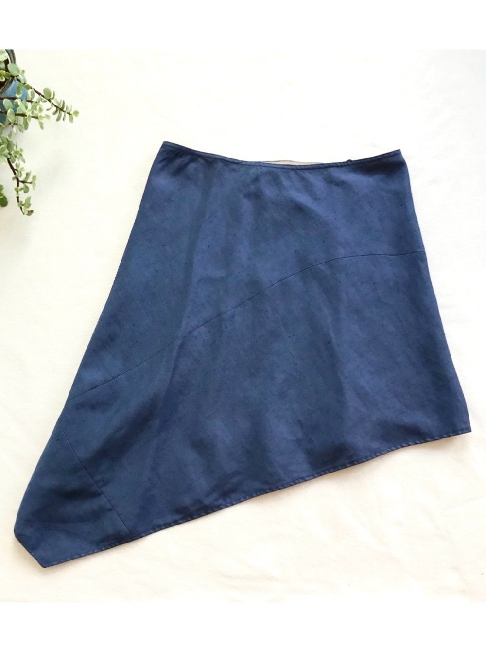 Vintage Emporio Armani Asymmetrical Linen Skirt Italy 42 US 6 Blue Y2K 2000 90s